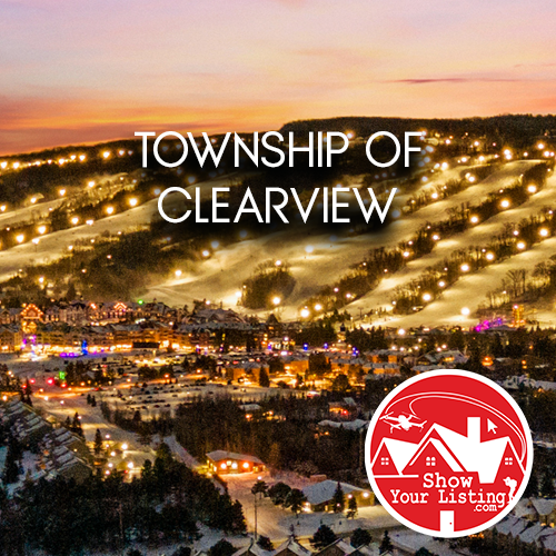 Drone photo of Clearview Township showcasing its family-friendly community, rural charm, and real estate listings, ideal for commuters in Simcoe County, Ontario.