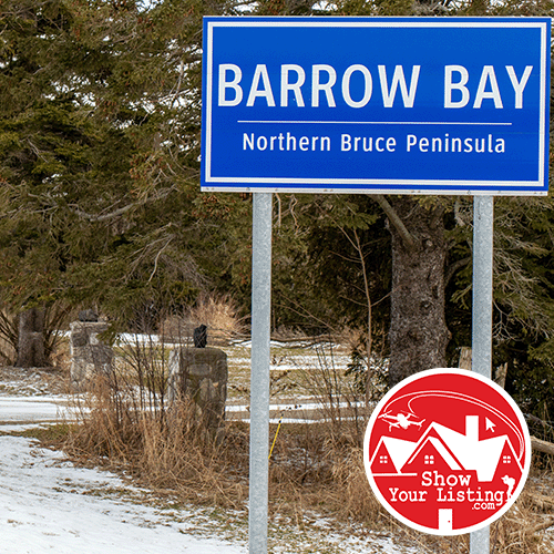 Stunning aerial view of Barrow Bay, Ontario showcasing Georgian Bay's beauty, ideal for real estate media and virtual tours to enhance property listings in this scenic community.